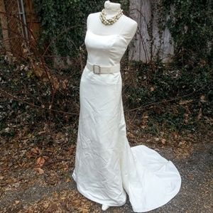 Mikaella Bridal Simple Strapless Ivory wedding gown dress Rhinestone Belt Buckle